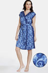 Zivame Artsy Leaves Woven Robe - Medieval Blue — thumbnail 1